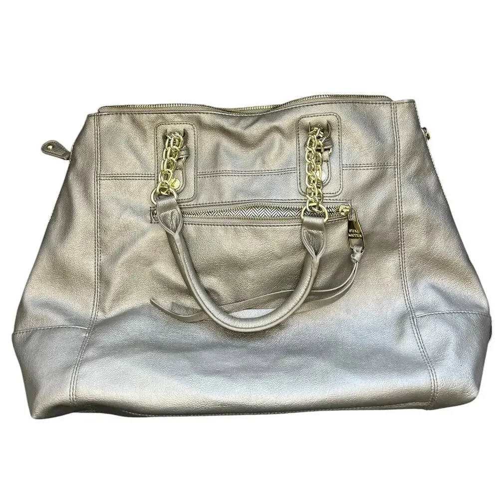 Steve Madden Metallic Taupe Tote with Chain-Accent Handles hand bag neutral